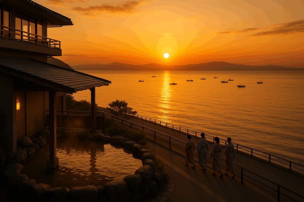 温泉と海の共存する癒しの風景
