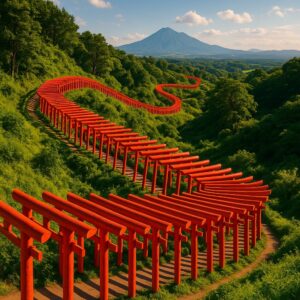 朱色鳥居の壮麗な風景
