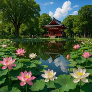 蓮の花と鏡ヶ池