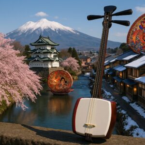 青森の風景と三味線