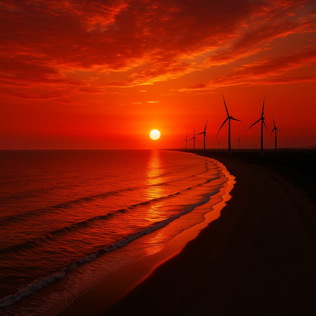 息をのむような夕日の絶景（出来島海水浴場）