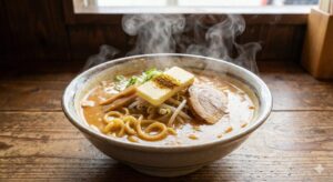「冷えた体に染み渡る一杯」 青森名物・味噌カレー牛乳ラーメン。意外な組み合わせが生む絶妙なハーモニーは、アフタースキーの楽しみの一つです。