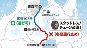 【アクセス注意】 酸ヶ湯温泉〜谷地温泉間は冬期全面通行止めです。ナビが十和田湖経由を指示しても通れませんので、必ず青森市街地側からアクセスしてください。