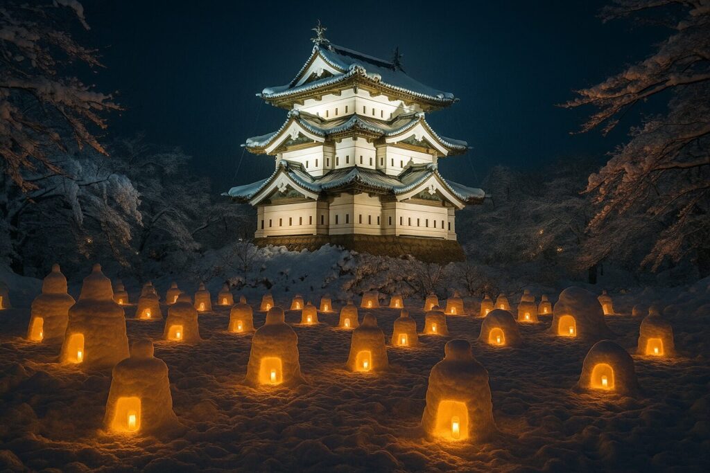 弘前城 雪燈籠まつり ライトアップ 冬
